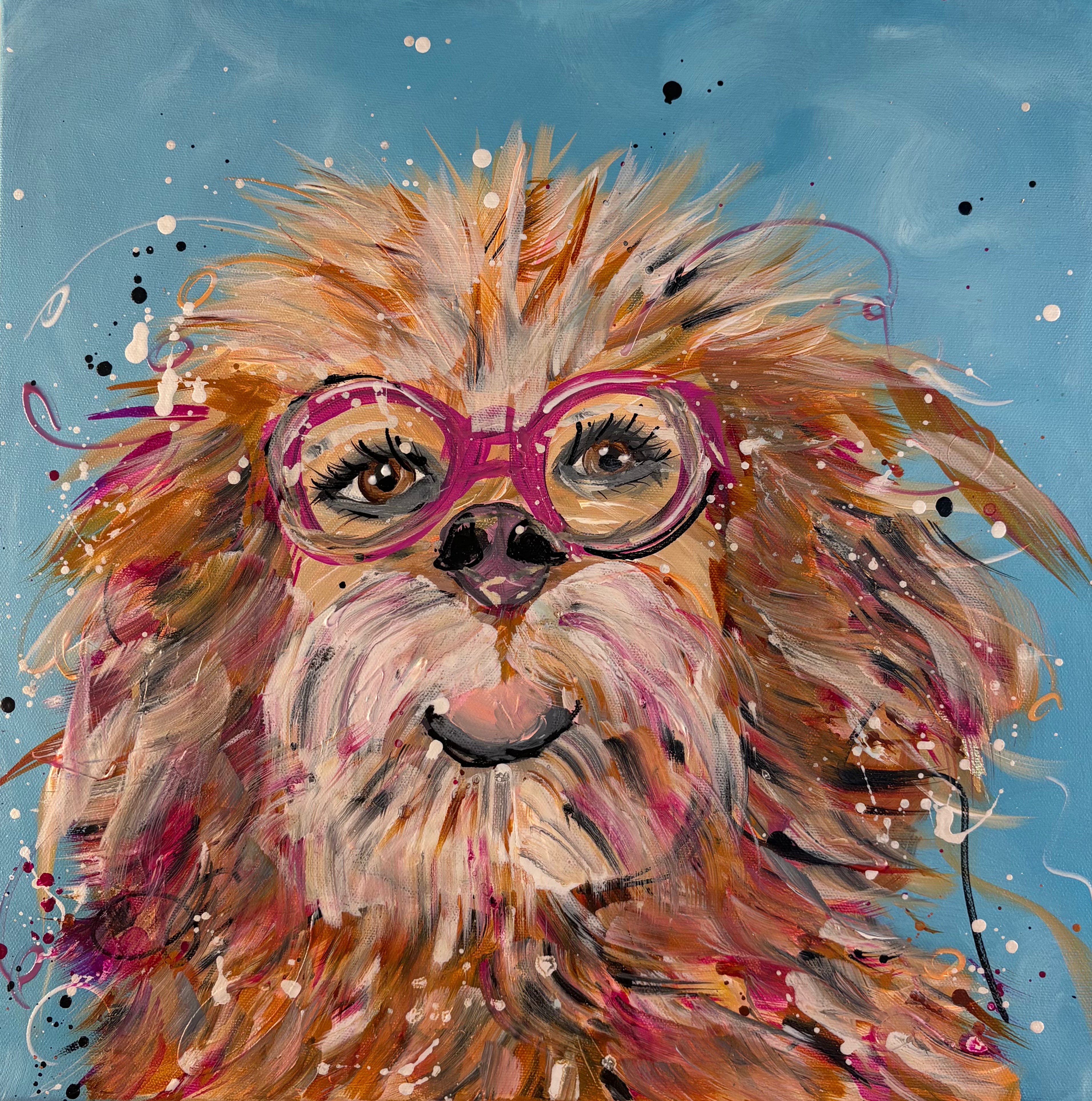 Little puppy dog with glasses